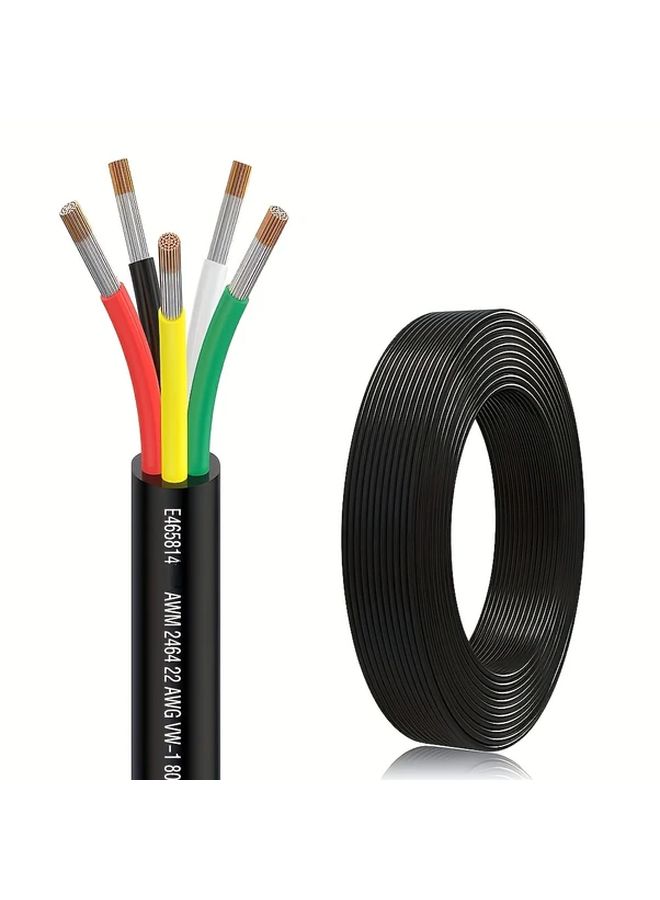 1 Roll 20ft 22AWG 0.3mm2 PVC Electrical Wire 5 Core Extension Cable Oxygen Free Tinned Copper DC 5V 12V 24V 300V Compatible 110V 240V Operating Voltage Hard Wired Power Supply - Image 2