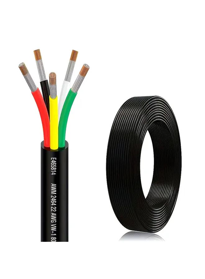 1 Roll 20ft 22AWG 0.3mm2 PVC Electrical Wire 5 Core Extension Cable Oxygen Free Tinned Copper DC 5V 12V 24V 300V Compatible 110V 240V Operating Voltage Hard Wired Power Supply - Image 1