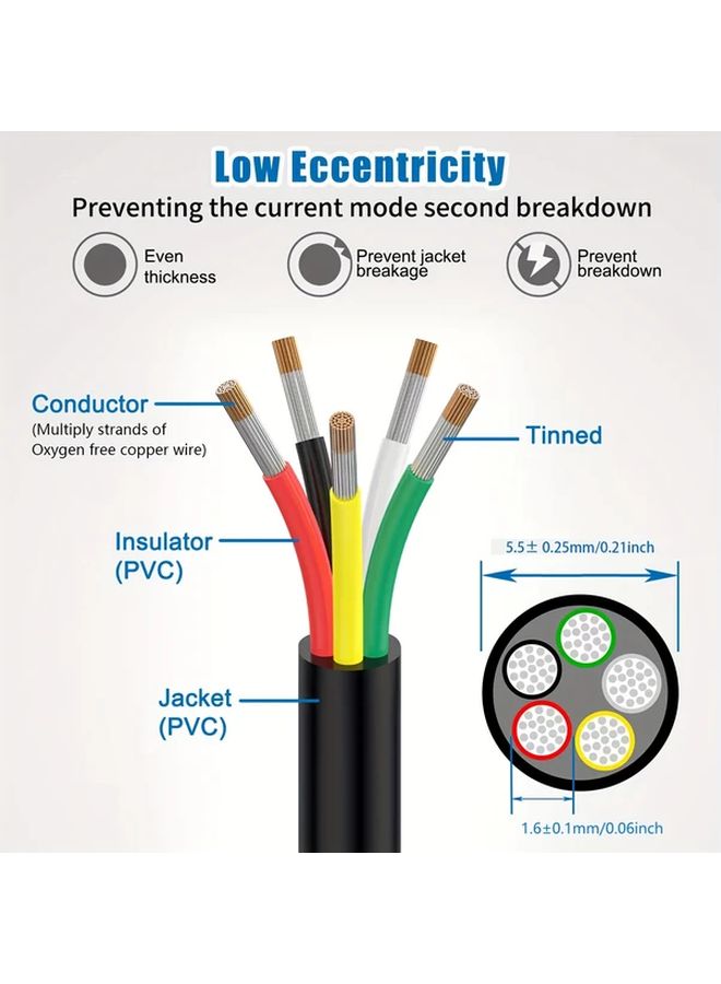 1 Roll 20ft 22AWG 0.3mm2 PVC Electrical Wire 5 Core Extension Cable Oxygen Free Tinned Copper DC 5V 12V 24V 300V Compatible 110V 240V Operating Voltage Hard Wired Power Supply - Image 3