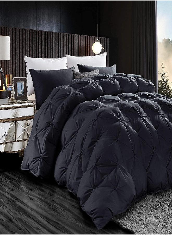 Egyptian Cotton Factory Outlet Store Luxurious All-Season Goose Down Feather Fiber Comforter California King Size Duvet Insert, Exquisite Pinch Pleat Design, Premium Baffle Box, 100% Egyptian Cotton Cover, 80 oz. Fill Weight, Black  - Image 2
