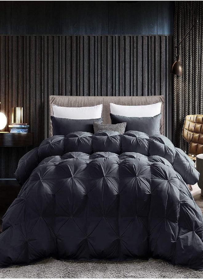 Egyptian Cotton Factory Outlet Store Luxurious All-Season Goose Down Feather Fiber Comforter California King Size Duvet Insert, Exquisite Pinch Pleat Design, Premium Baffle Box, 100% Egyptian Cotton Cover, 80 oz. Fill Weight, Black  - Image 1