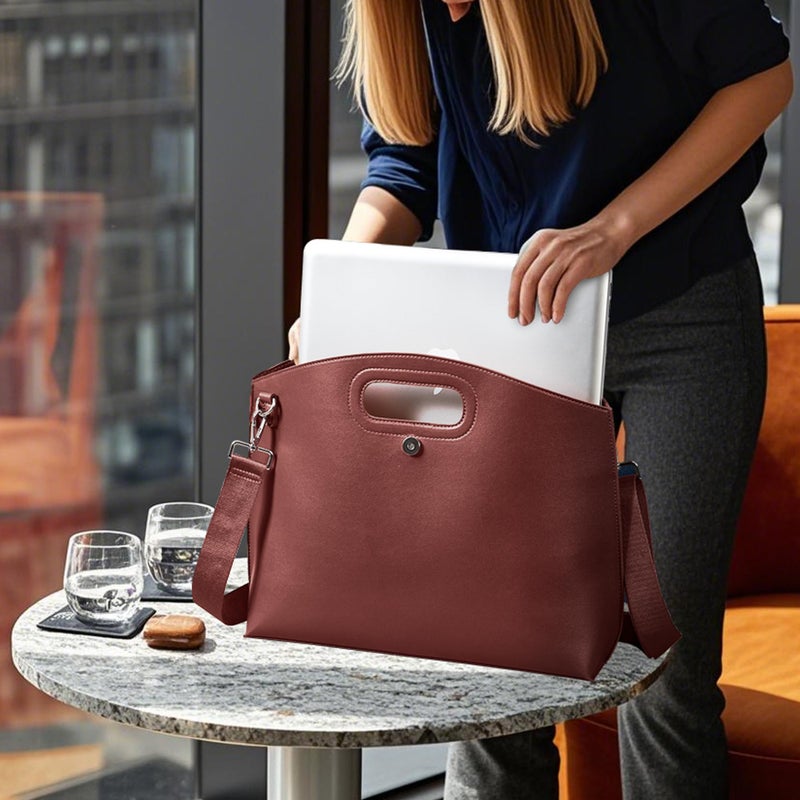 KALIDI Messenger Bag 16 Inch Slim Laptop Vegan Leather Briefcase Crossbody Tote for 15.6" Notebook Computer Work Office Satchel Bag, Coffee - Image 3