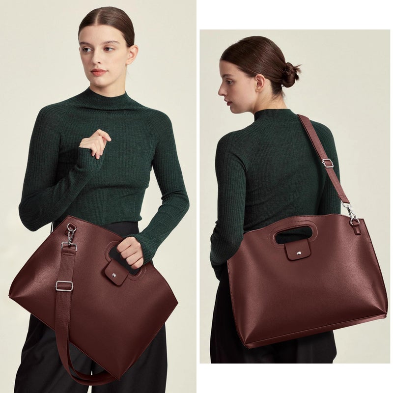 KALIDI Messenger Bag 16 Inch Slim Laptop Vegan Leather Briefcase Crossbody Tote for 15.6" Notebook Computer Work Office Satchel Bag, Coffee - Image 2