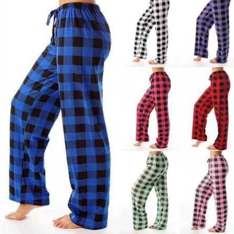 Women's Cotton Blend Plaid Drawstring Leggings - Image 1