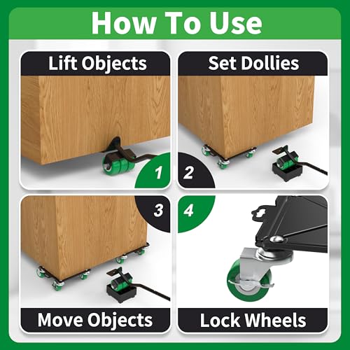 NEST EASY Upgraded Heavy Duty Furniture Dolly 360° Rotating 5 Wheels, Alloy Steel Furniture Movers Up to 3748 lbs/1700 Kg Load Capacity with Measure Tape and Leveler (8.6x7.8 in) - Image 4