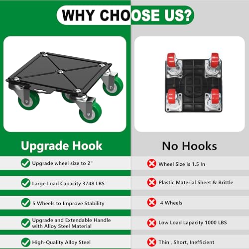 NEST EASY Upgraded Heavy Duty Furniture Dolly 360° Rotating 5 Wheels, Alloy Steel Furniture Movers Up to 3748 lbs/1700 Kg Load Capacity with Measure Tape and Leveler (8.6x7.8 in) - Image 5