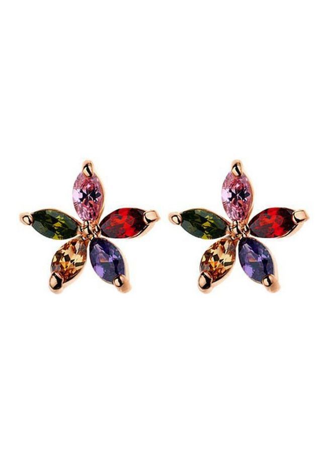 NIBEMINENT 18 Karat Gold Plated Crystal Studded Flower Shape Earrings 
