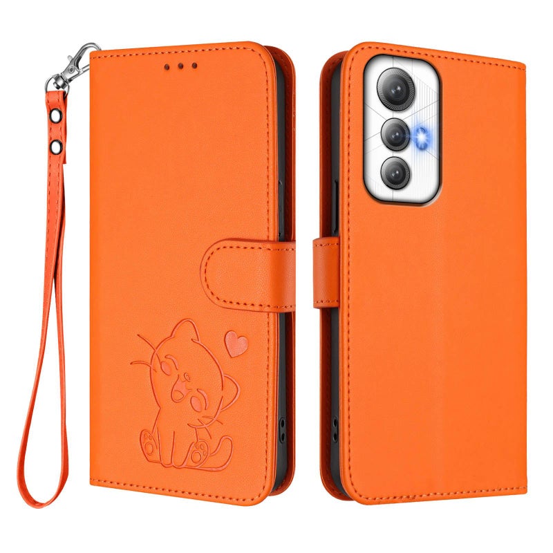 erorex For Cubot Max 5 Embossed  Cat Leather Phone Case with Hand Strap(Orange) - Image 2