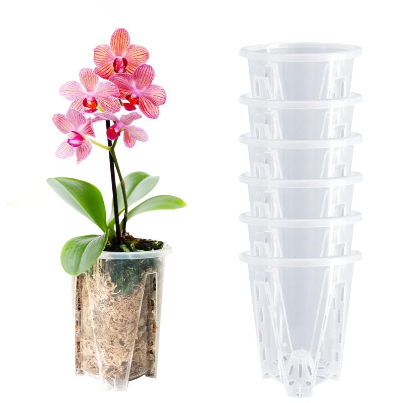 pavtner Orchid Pot, 3.9''W Ã— 4.8''H 6 Pack,Orchid Pots with Holes,Sturdy Clear Plastic Ochird Nursery Pot for Repotting, Flower Plant Pot for Orchids Planter,Good Ventilation and Healthy Root Growth - Image 1