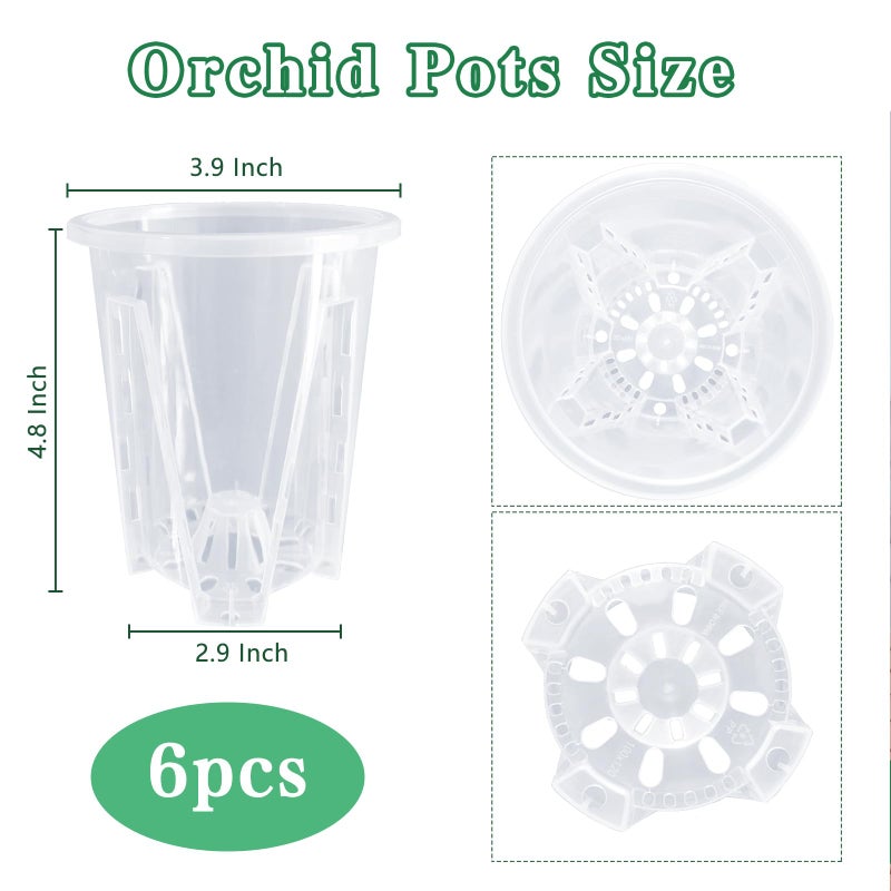 pavtner Orchid Pot, 3.9''W Ã— 4.8''H 6 Pack,Orchid Pots with Holes,Sturdy Clear Plastic Ochird Nursery Pot for Repotting, Flower Plant Pot for Orchids Planter,Good Ventilation and Healthy Root Growth - Image 2