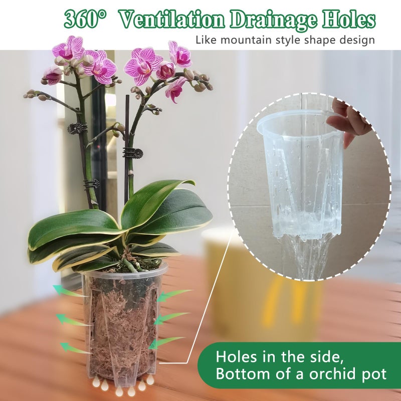 pavtner Orchid Pot, 3.9''W Ã— 4.8''H 6 Pack,Orchid Pots with Holes,Sturdy Clear Plastic Ochird Nursery Pot for Repotting, Flower Plant Pot for Orchids Planter,Good Ventilation and Healthy Root Growth - Image 3