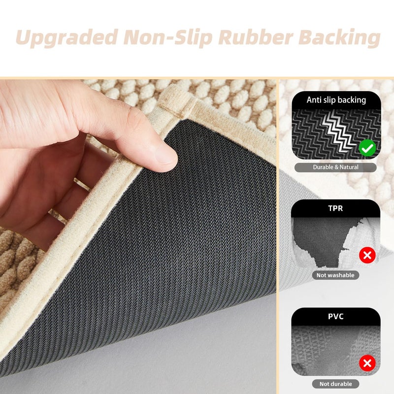 BULULOM Bathroom Toilet Rug  Chenille Bathroom Mat for Toilet Mat  Non Slip Absorbent Bath Rug  Washable U Shap Mat Contour Bath Rugs for Toilet Base Khaki 20""*24"" - Image 3