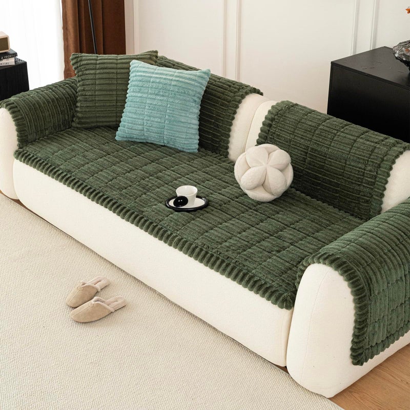 MDSASFD Sofa Couch Cover, Sofa Covers for Dogs Washable, Non-Slip Striped Sofa Slipcovers for Sectional Sofa, Sofa Cover Furniture Protector for L Shaped(Dark Green, 27.6"x 59") - Image 1