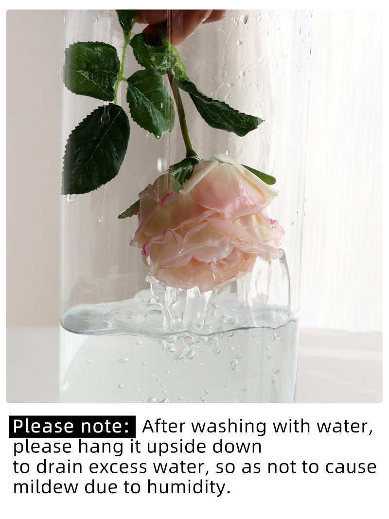 grtefhu 6Pcs Fake Austin Rose Peonies Flowers with Vase, Clear Glass Vase with Pink Real Touch Peonies Artificial Flowers Home Decor(Pink) - Image 3