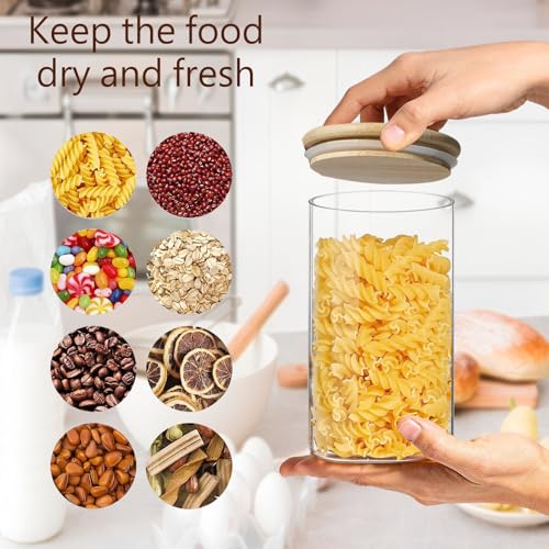 VIEWELLD 1.5 Qt Round Glass Storage Containers with Lids, Clear Food Storage Container Jar with Sealing Bamboo Lid for Noodles Flour Cereal Rice Sugar Tea Coffee Beans, Round Set of 3 - Image 4