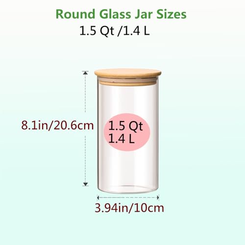 VIEWELLD 1.5 Qt Round Glass Storage Containers with Lids, Clear Food Storage Container Jar with Sealing Bamboo Lid for Noodles Flour Cereal Rice Sugar Tea Coffee Beans, Round Set of 3 - Image 2