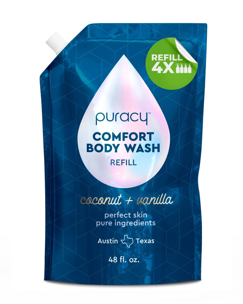 Puracy Body Wash Refill, Natural Body Wash, 98.6% Pure Plant Ingredients, Moisturizing Shower Gel for Women Men Kids, Body Soap for Dry Sensitive Skin. Gently Scented with Coconut & Vanilla, 48 Ounce - Image 1
