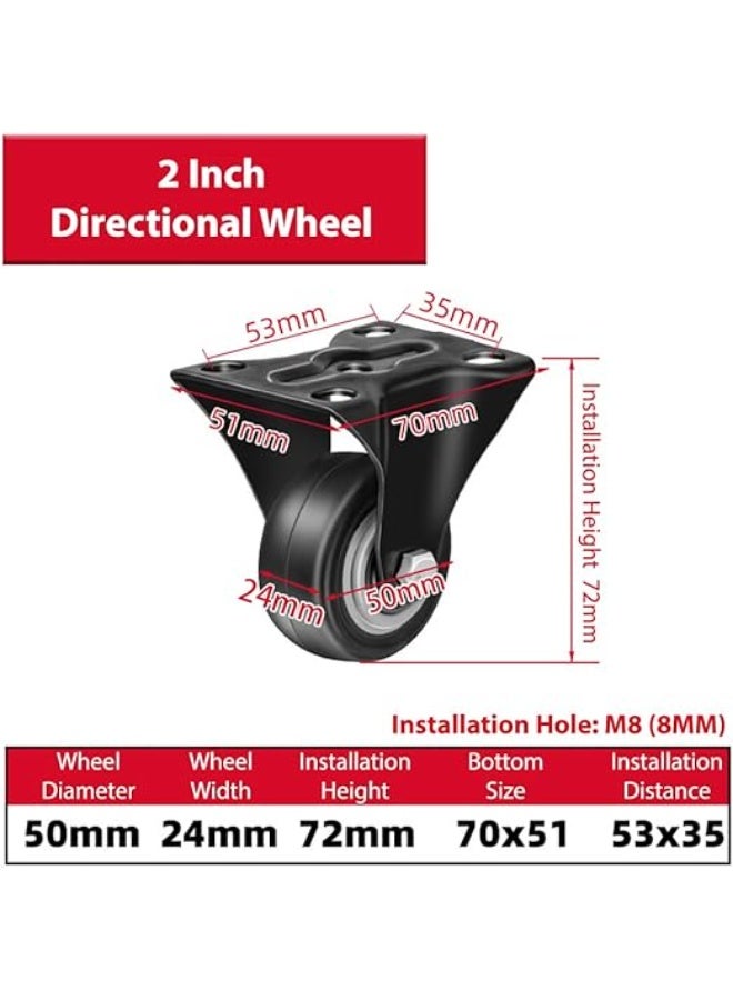 VITION 2 inch Swivel Caster Wheels 4pcs (2 Universal, 2 Directional) Flat Plate Mount Double Bearing Wheels for Sofa Chair Cabinet Trolley (Black) - Image 2