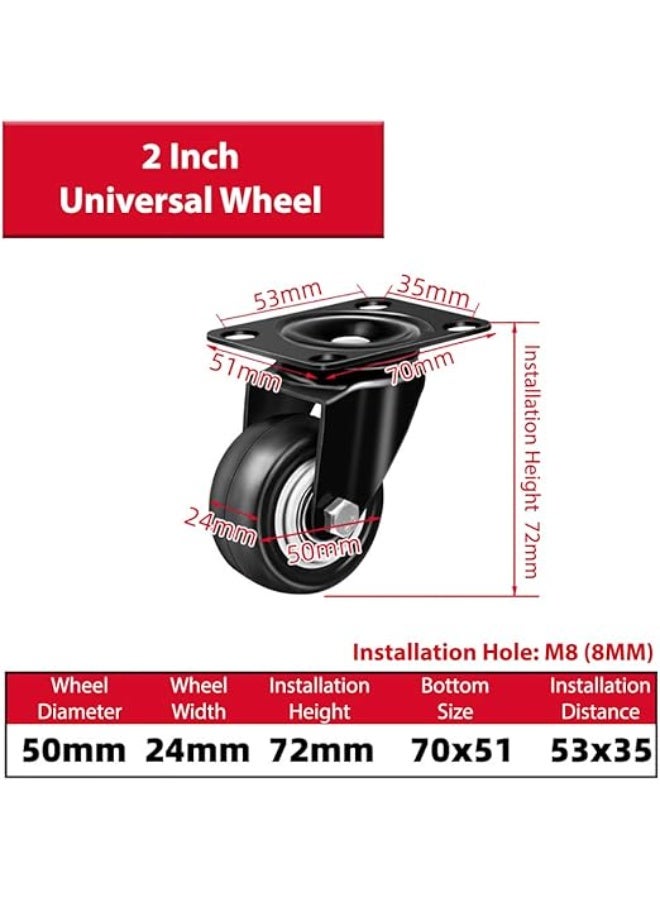 VITION 2 inch Swivel Caster Wheels 4pcs (2 Universal, 2 Directional) Flat Plate Mount Double Bearing Wheels for Sofa Chair Cabinet Trolley (Black) - Image 3