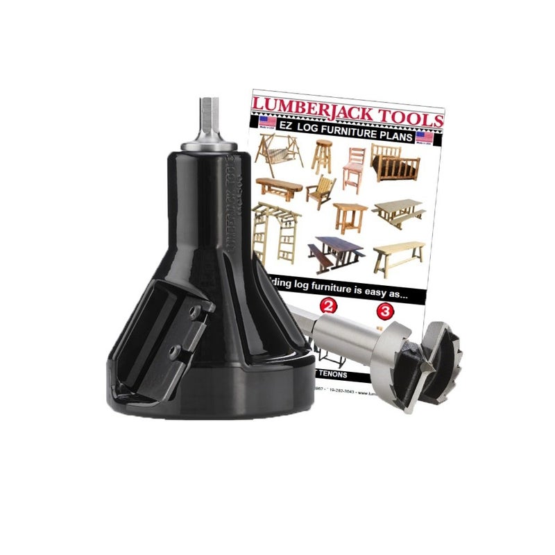 Lumberjack Tools Tenon Cutter Kit for Log Furniture 15 Cutter Forstner Bit Commercial Series Powder Coated Aluminum 12 Shank Dual Blades Creates Tapered Shoulder Profile Made in USA