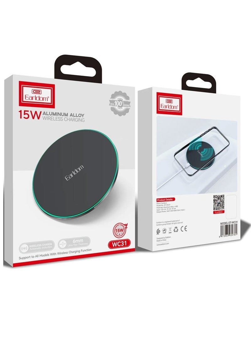 NEW ET-WC31 15W Fast Wireless Charger Pad – Slim, Compact Design for Qi-Enabled Devices - Image 1
