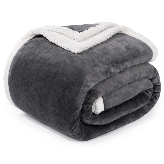 SHERPA FLEECE THROW BLANKETS SOFT FLUFFY FLANNEL PLUSH BLANKET AND THROW FUZZY COZY GREY CUDDLE BLANKETS FOR COUCH BED SOFA ADULTS 50 X 60 GREY