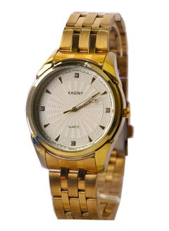 Men's wristwatch, Analog, Quartz, Gold stainless steel band, white dial