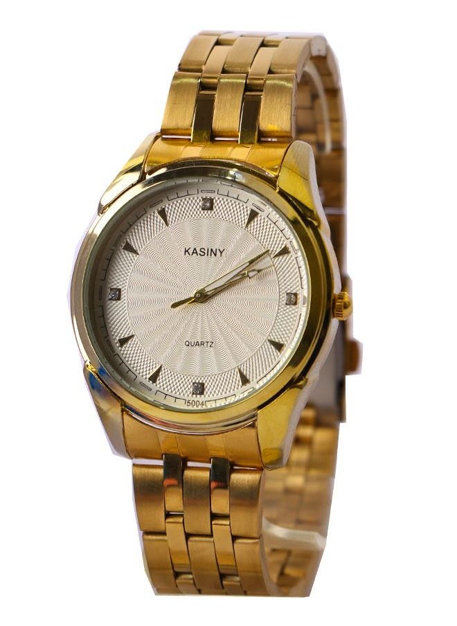 Generic - Men's wristwatch, Analog, Quartz, Gold stainless steel band, white dial - Image 1