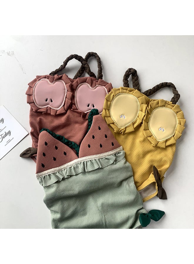 Loquat Summer Fun Cute Girl Fruit Swimwear Baby Girl One-piece Sling Beach Vacation Super Cute Swimwear-Color:Green Watermelon- - Image 4