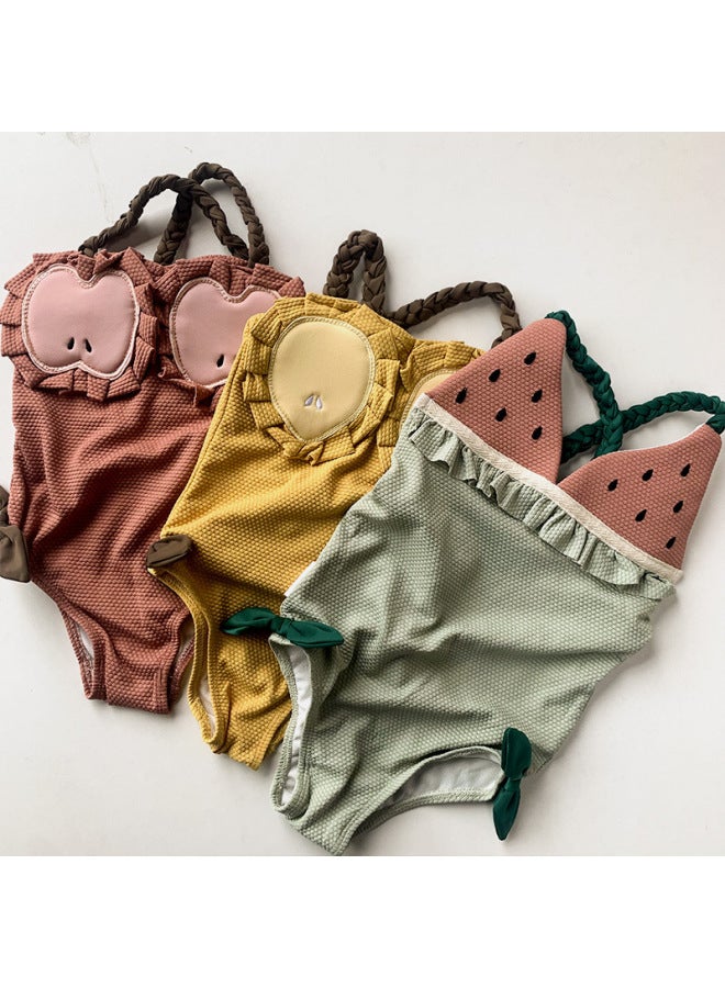 Loquat Summer Fun Cute Girl Fruit Swimwear Baby Girl One-piece Sling Beach Vacation Super Cute Swimwear-Color:Green Watermelon- - Image 2