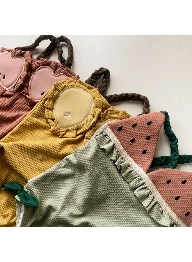 Loquat Summer Fun Cute Girl Fruit Swimwear Baby Girl One-piece Sling Beach Vacation Super Cute Swimwear-Color:Green Watermelon- - Image 3