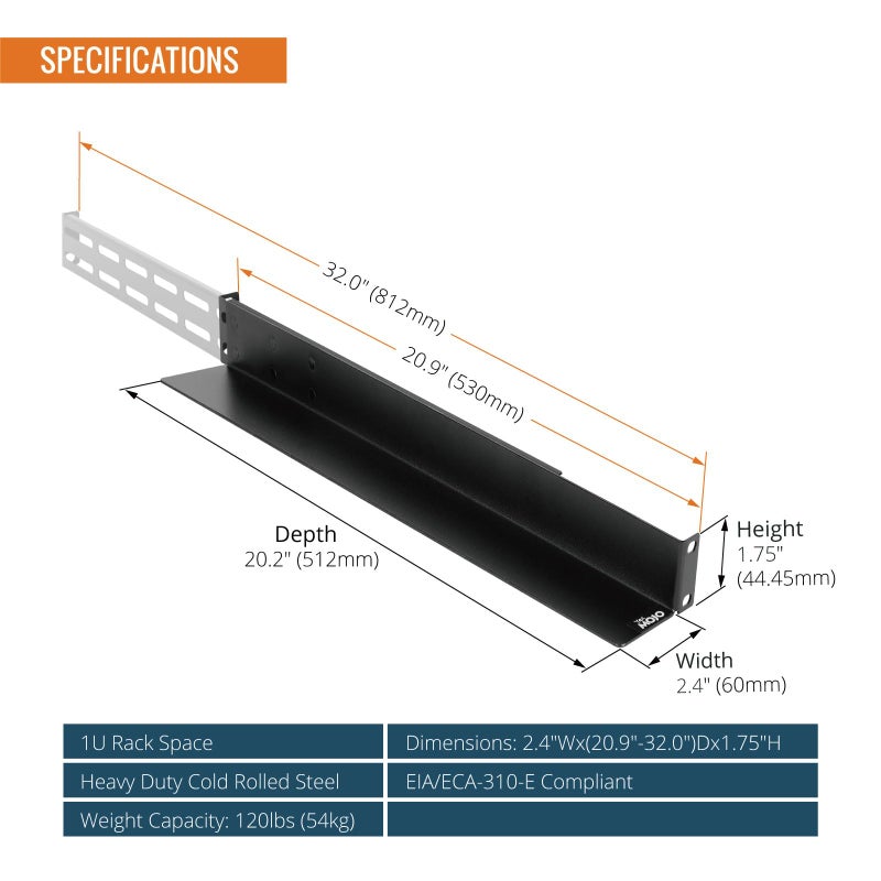 Tecmojo 1U Universal Rack Mount Rails,4-Post Server Rack Shelf Rail with 20.9"-32" Adjustable Depth Fit for Non-Rack Mountable Server/Networking/AV/IT Equipment - Image 2