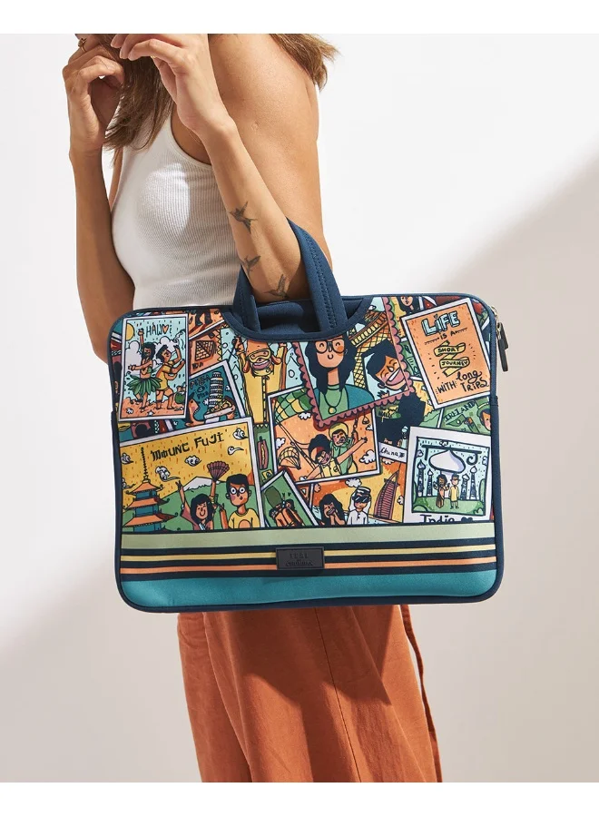 تشامباك TEAL By Chumbak Around the world Laptop Sleeve - 15inch