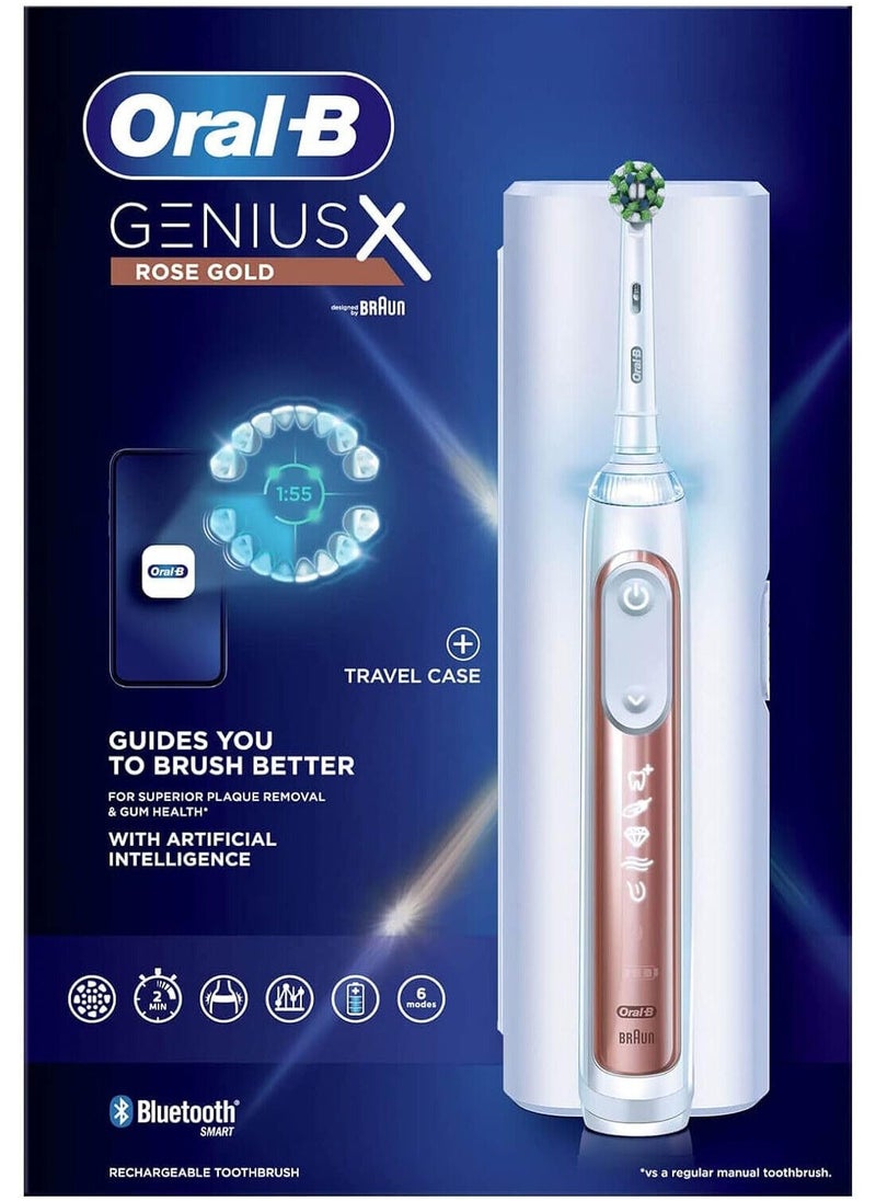 Oral-B - Oral-B Genius X Electric Toothbrush with Artificial Intelligence, App Connected Handle, Travel Case, 6 Mode Display with Teeth Whitening, Rose Gold - Image 1