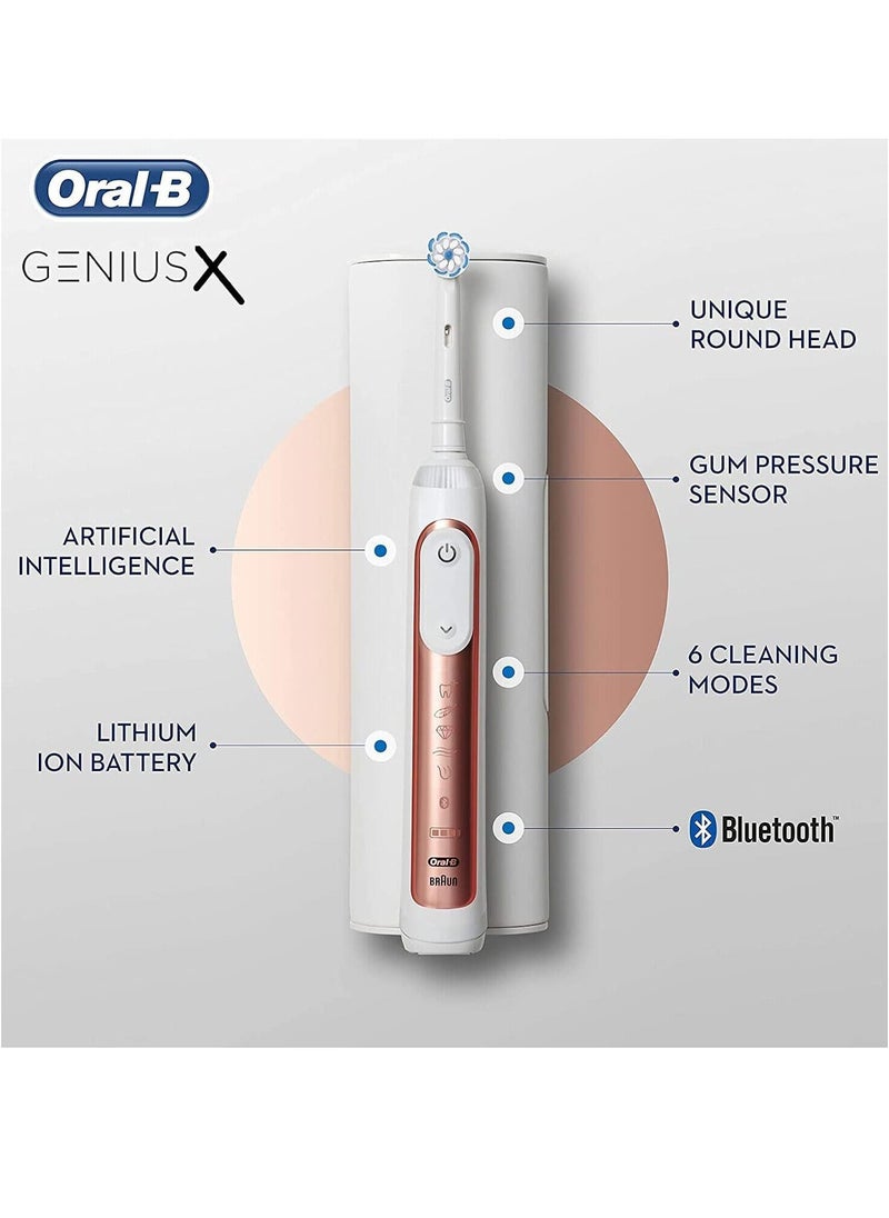 Oral-B - Oral-B Genius X Electric Toothbrush with Artificial Intelligence, App Connected Handle, Travel Case, 6 Mode Display with Teeth Whitening, Rose Gold - Image 1