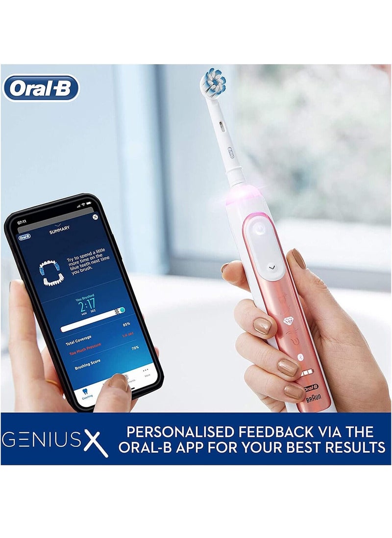 Oral-B - Oral-B Genius X Electric Toothbrush with Artificial Intelligence, App Connected Handle, Travel Case, 6 Mode Display with Teeth Whitening, Rose Gold - Image 1