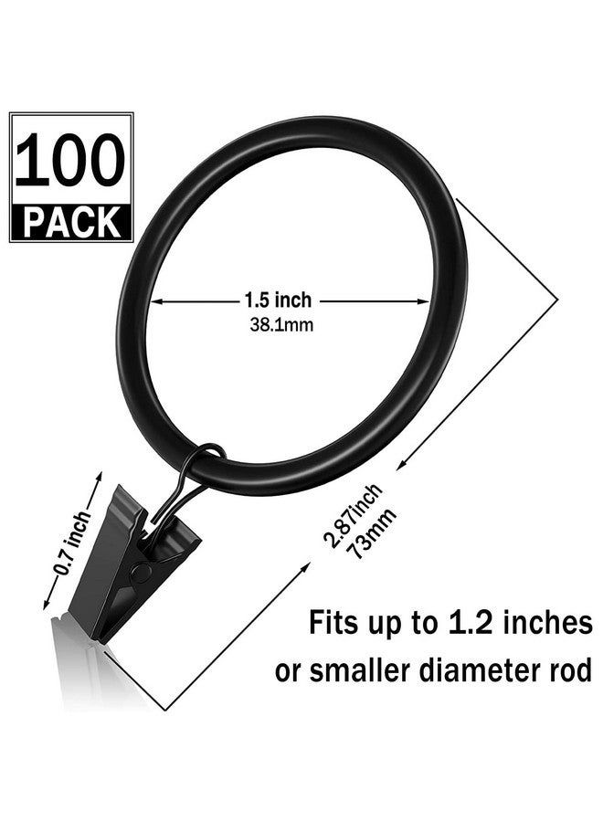 Lansian 100Pack Curtain Rings with Clips Hooks, Rustproof Metal Stainless Steel Drapery Rings, 1.5in Interior Diameter Curtain Hangers Clips, Fits Diameter 1.2 in Rod, Vintage Black  - Image 2