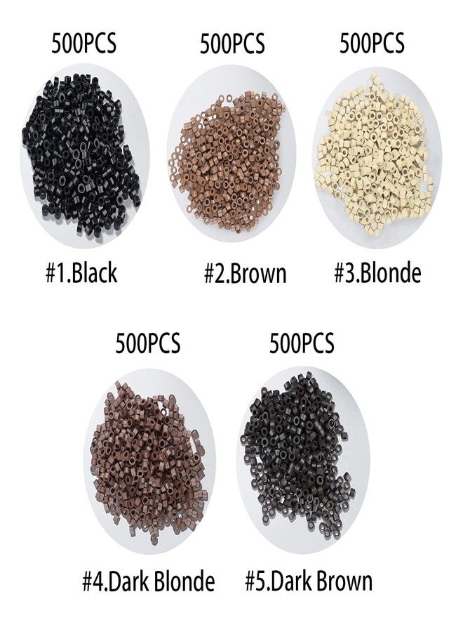 Dansee Silicone Micro Link Rings, DANSEE 5mm Lined Beads For Hair Extensions (Black, Light Brown, Dark Brown, Blone, Dark Blone) for I Tip Hair Extensions Feather Hair Extensions (5 colors box packaged) - Image 3