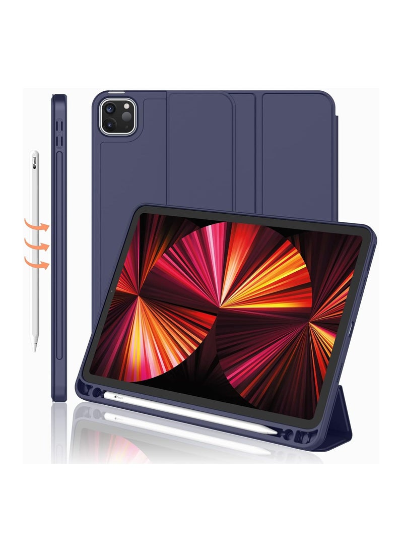 DUSALA iPad Pro 11 Inch Case 2022(4th Gen)/ 2021(3rd Gen) with Pencil Holder [Support iPad 2nd Pencil Charging/Pair],Trifold Stand Smart Case with Soft TPU Back,Auto Wake/Sleep(Navy) - Image 1