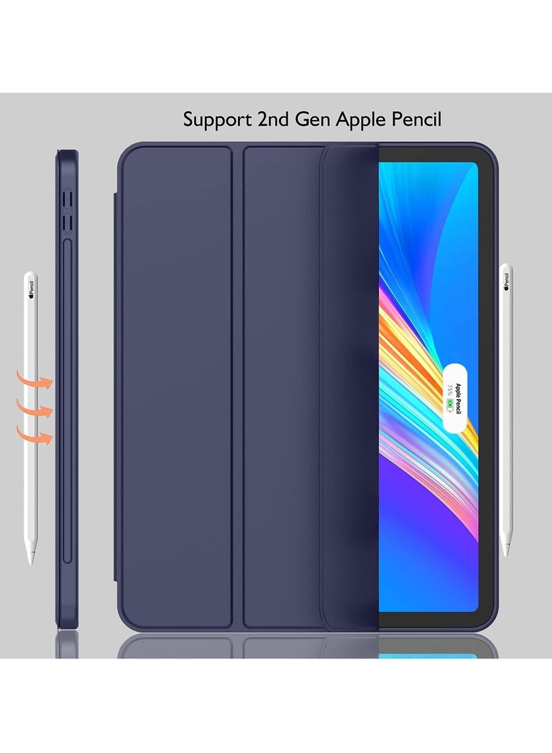 DUSALA iPad Pro 11 Inch Case 2022(4th Gen)/ 2021(3rd Gen) with Pencil Holder [Support iPad 2nd Pencil Charging/Pair],Trifold Stand Smart Case with Soft TPU Back,Auto Wake/Sleep(Navy) - Image 3