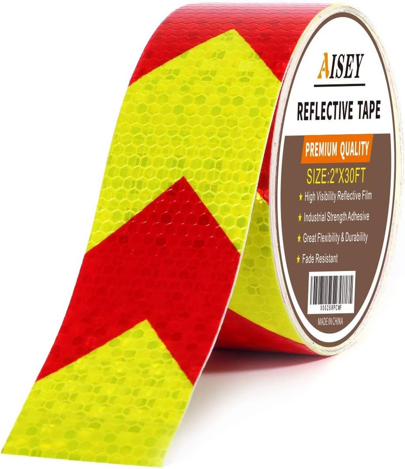 AISEY Reflective Tape Waterproof High Visibility Red & Yellow, Industrial Marking Tape Heavy Duty Hazard Caution Warning Safety Adhesive Tape Outdoor 2 Inch by 30 Feet - Image 1