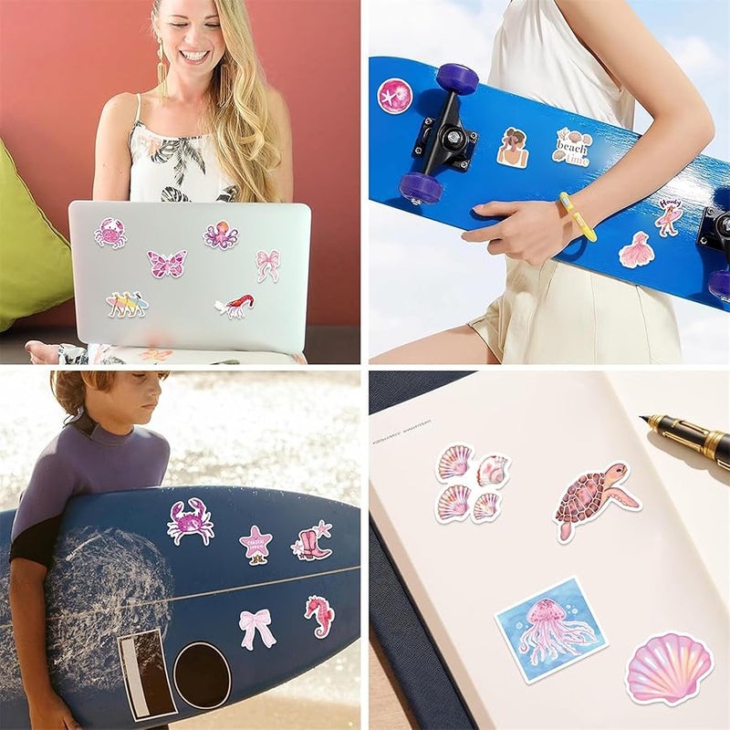 LHST 100Pcs Aesthetic Coast Stickers for Girl, Cute Ocean Beach Waterproof Vinyl Decal for Girl Teen Adult Student Water Bottle Laptop Phone Computer Skateboard Luggage Notebook - Image 5