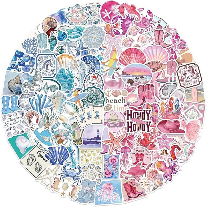 LHST 100Pcs Aesthetic Coast Stickers for Girl, Cute Ocean Beach Waterproof Vinyl Decal for Girl Teen Adult Student Water Bottle Laptop Phone Computer Skateboard Luggage Notebook - Image 1