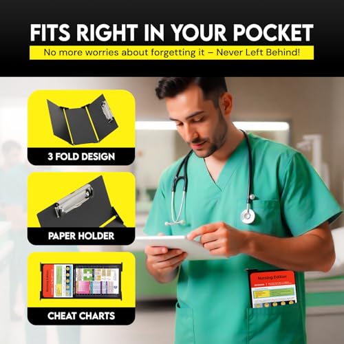 SC Printing World Nursing Clipboard Foldable with Medical Edition Cheat Sheets, 3 Layers Aluminum Foldable Clipboard for Nursing, Notepad for Students, Nursing School Essentials (Black) - Image 5