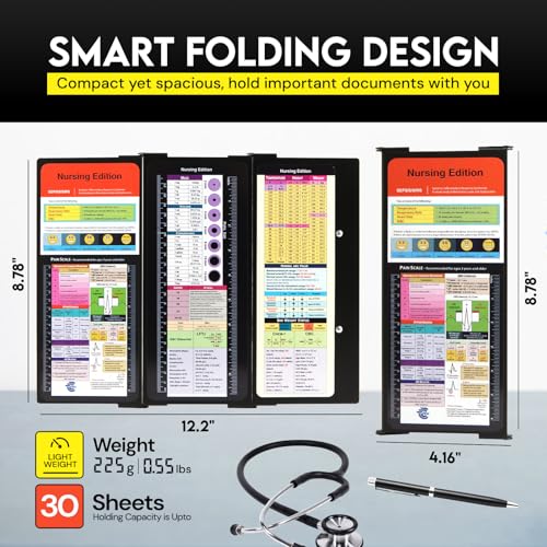 SC Printing World Nursing Clipboard Foldable with Medical Edition Cheat Sheets, 3 Layers Aluminum Foldable Clipboard for Nursing, Notepad for Students, Nursing School Essentials (Black) - Image 3