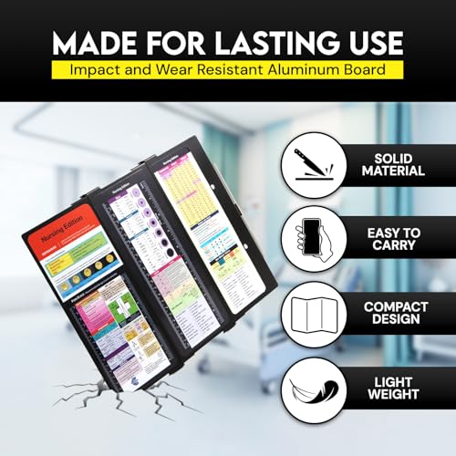 SC Printing World Nursing Clipboard Foldable with Medical Edition Cheat Sheets, 3 Layers Aluminum Foldable Clipboard for Nursing, Notepad for Students, Nursing School Essentials (Black) - Image 2