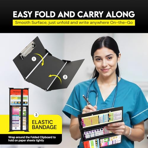 SC Printing World Nursing Clipboard Foldable with Medical Edition Cheat Sheets, 3 Layers Aluminum Foldable Clipboard for Nursing, Notepad for Students, Nursing School Essentials (Black) - Image 4