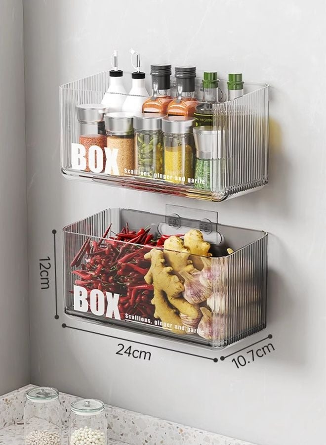 هومستر 2pcs اللاصق جبل مجلس الوزراء باب المنظم ، صندوق تخزين التوابل الخضروات ، منظمي الحمام المثبتين على الجدار و سلالات التخزين البلاستيكية قابلة للتراكم دش كادي معلقة الرفوف العائمة للمساحة الضيقة واضحة - Image 1