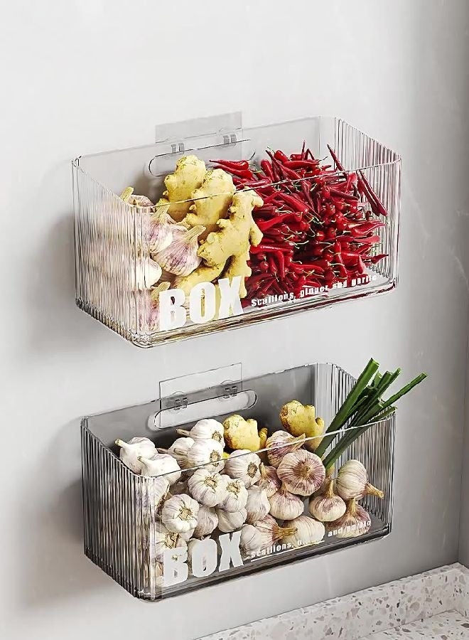 هومستر 2pcs اللاصق جبل مجلس الوزراء باب المنظم ، صندوق تخزين التوابل الخضروات ، منظمي الحمام المثبتين على الجدار و سلالات التخزين البلاستيكية قابلة للتراكم دش كادي معلقة الرفوف العائمة للمساحة الضيقة واضحة - Image 3