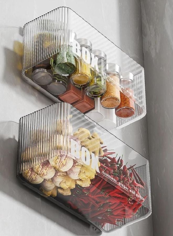 هومستر 2pcs اللاصق جبل مجلس الوزراء باب المنظم ، صندوق تخزين التوابل الخضروات ، منظمي الحمام المثبتين على الجدار و سلالات التخزين البلاستيكية قابلة للتراكم دش كادي معلقة الرفوف العائمة للمساحة الضيقة واضحة - Image 5